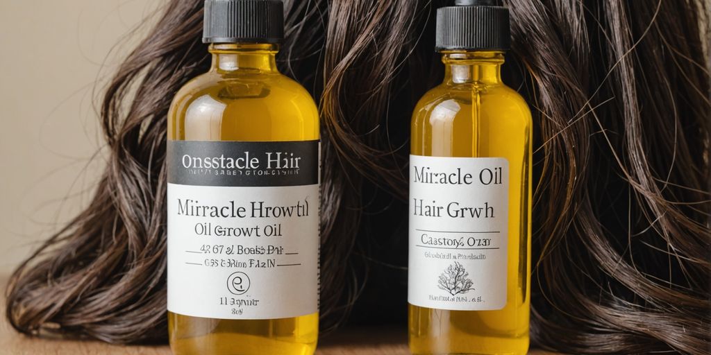 Two bottles of hair oil with shiny hair