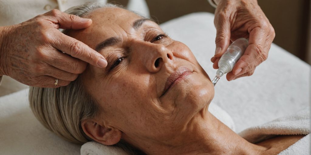 Older woman receiving hydrating facial treatment