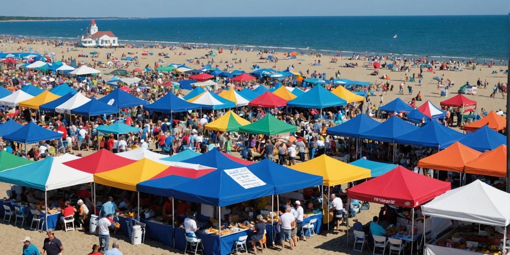 Crowd enjoying seafood at Hampton Beach festival