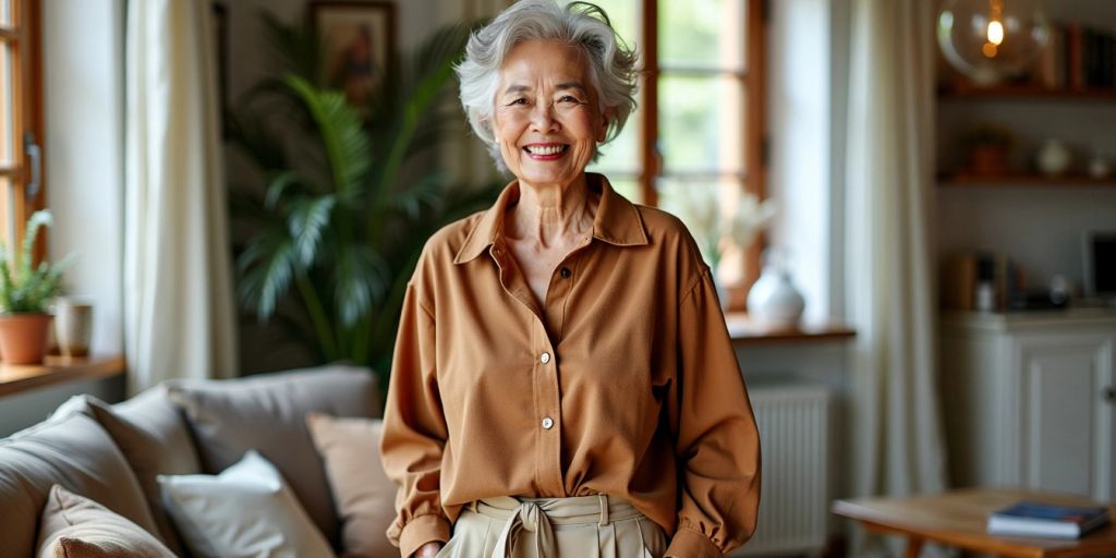 Stylish older woman in chic, comfy outfit