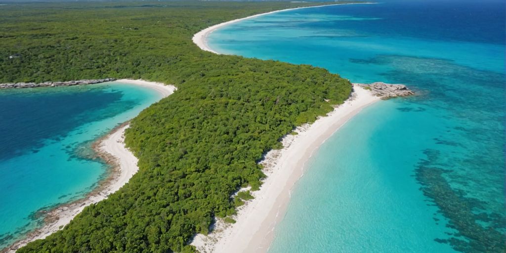 Aerial view of Eleuthera's pristine beaches and turquoise waters.