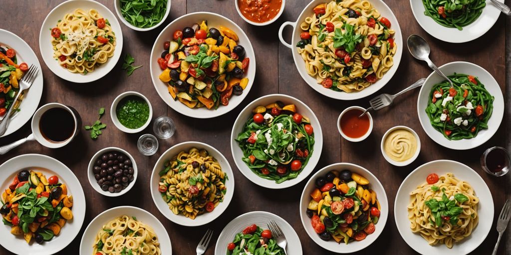 Colorful vegetarian dinner spread