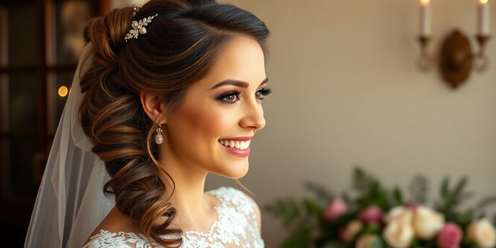 Bride with beautiful artificial hair integrations for wedding.