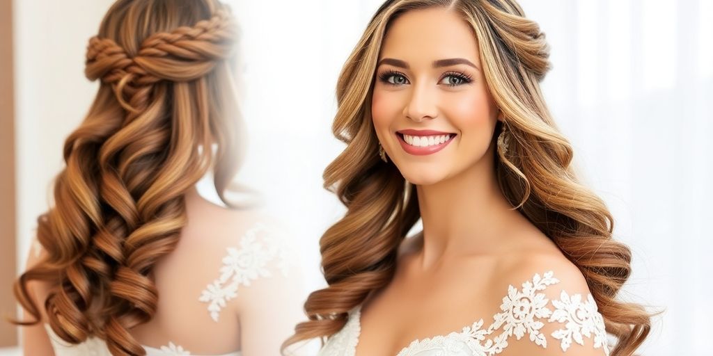 Bride with elegant hair integrations on her wedding day.