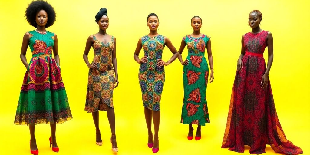 Colorful Ankara dresses in modern styles on display.