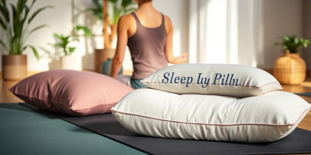 Yoga poses with sleep yoga pillow and traditional cushions.