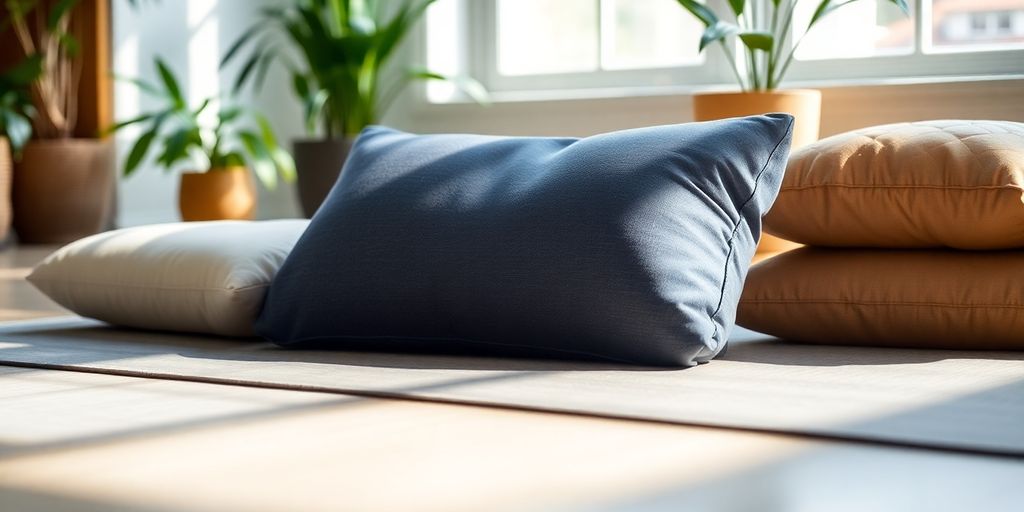 Yoga pillows in a tranquil indoor setting.