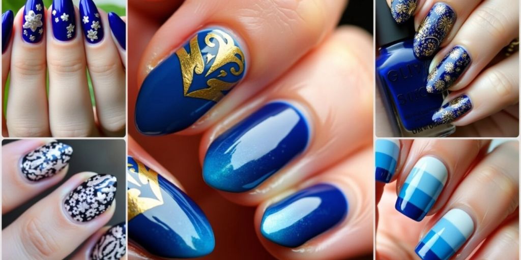 nail blue and gold