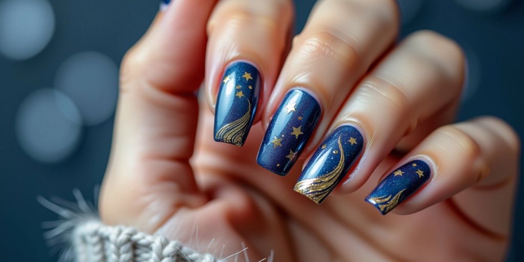 Blue and Gold Nail